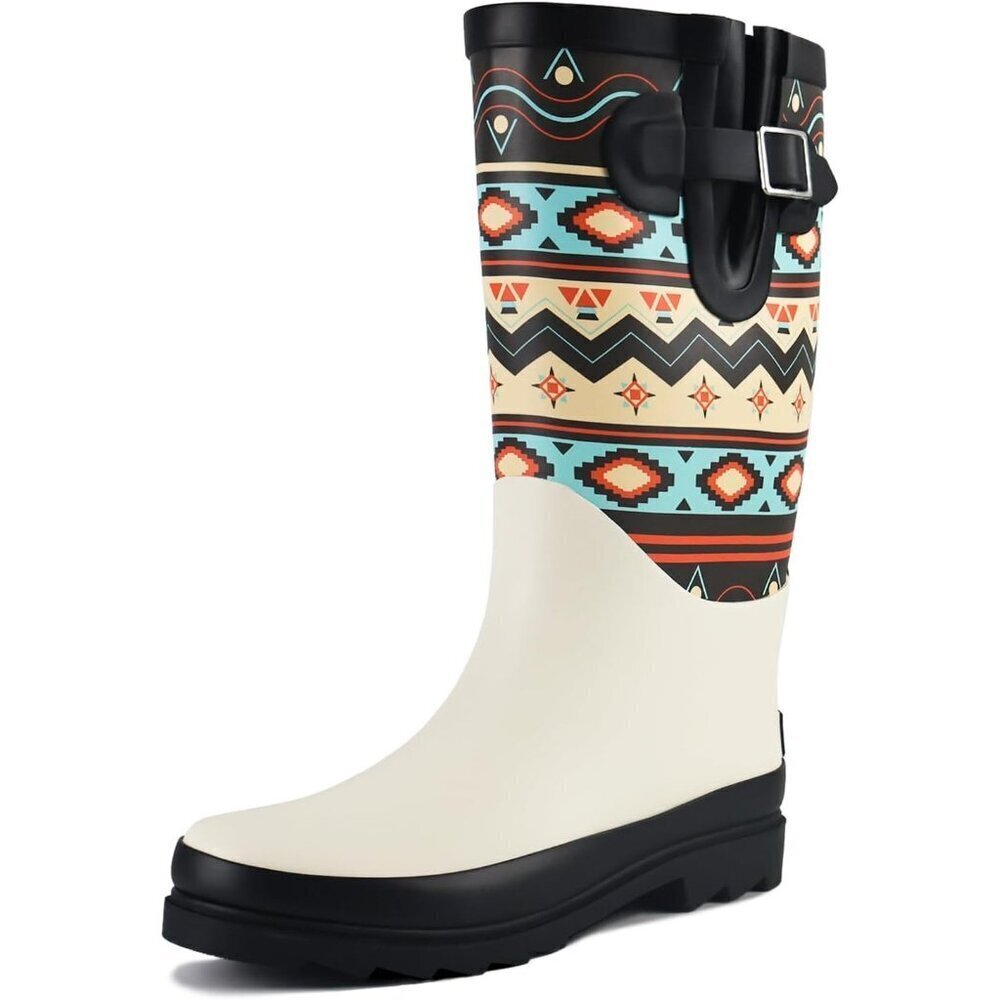 Women's Ivory Boho White Waterproof Tall Knee High Rubber landchief Rain Boot